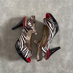 funky zebra print open toe high heels